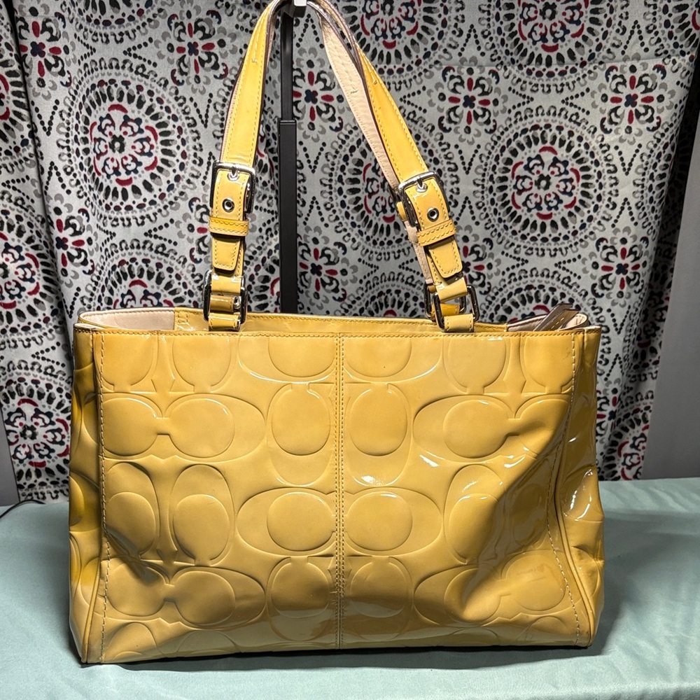 Coach Hampton Gallery Mustard Yellow Embossed Patent Leather Tote F14414 - Picture 9 of 15